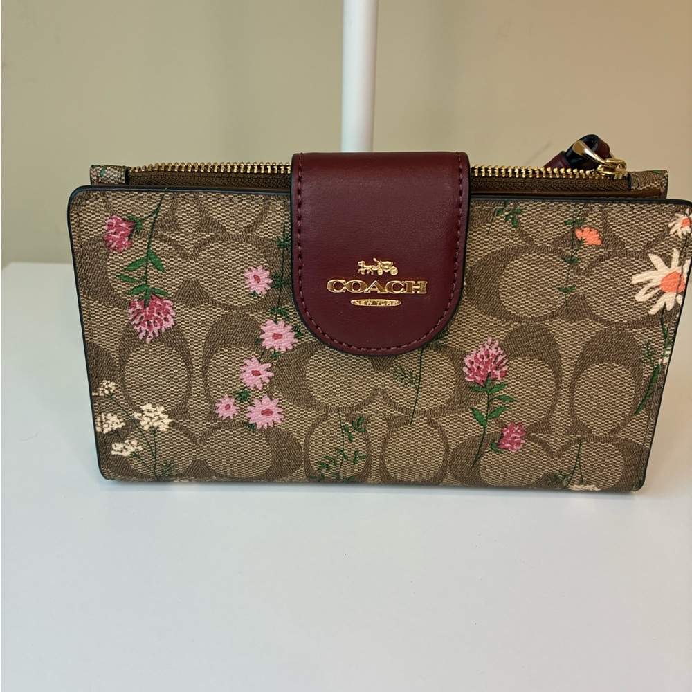Coach Phone Wallet In Signature Canvas With Wildflower Print